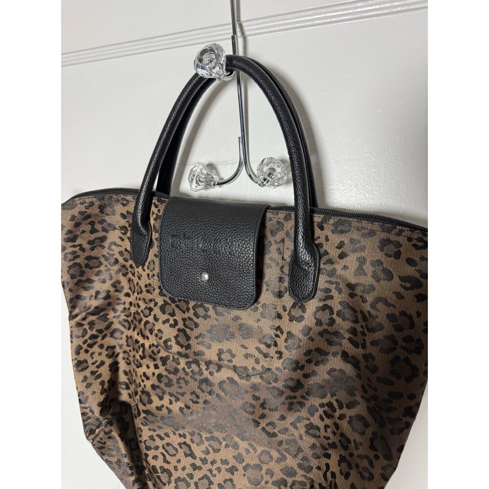 Chico's Women's Packable Foldable Travel Purse Animal Leopard Zip Top Tote Bag - Picture 3 of 7